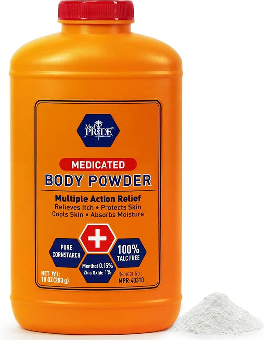 MED PRIDE Medicated Talc-Free Body Powder, Anti-Itch, Zinc Oxide, 10 oz