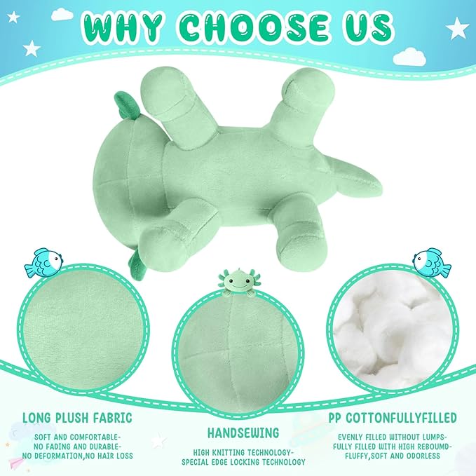 Axolotl Plush Toy, Soft Cute Axolotl Stuffed Animal, Kids Plushie Pillow Doll - Green