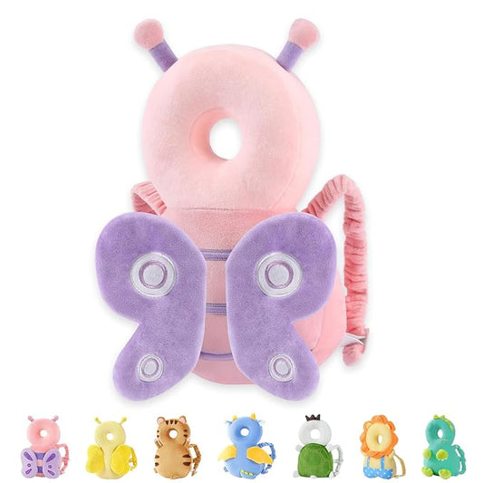 JunNeng Baby Head Protector Backpack, Toddler Walking Fall Head Protection, Purple Dots Butterfly