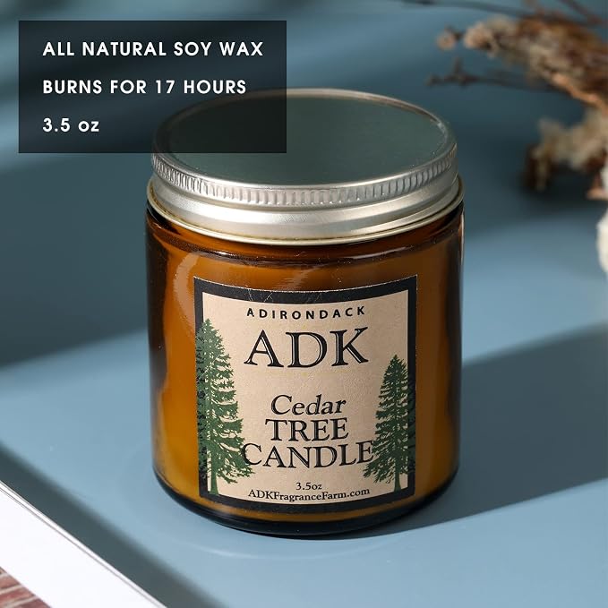 ADK Cedar Scented Candle, 3.5 Oz Aromatherapy Candle, Proudly Poured in The USA, Natural Wax for Relaxation and Home Décor, for Gift, Kitchen, and Living Spaces