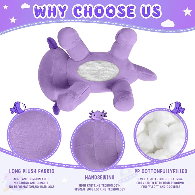 Axolotl Plush Toy, Soft Cute Stuffed Animal Axolotl Pillow Doll - Purple