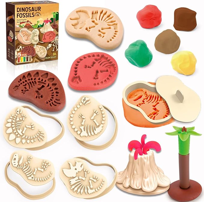 Color Dough Sets for Kids Ages 2-4, Dinosaur Theme Color Dough Tool Set for Kids Ages 4-8, Color Dough Accessories Toys for Ages 5-7 Boys Girls Toddlers 23 Piece (Dinosaur)