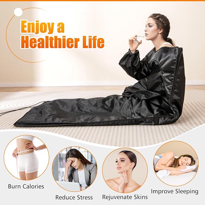 COSTWAY Infrared Sauna Blanket, Portable Full-Body Personal Sauna for Home Use w/Arm Sleeves, Wraps, Carry Bag, 90-180°F Temp Range, 30-90Min Timer, Relaxation & Detoxification, Muscle Tension Relief