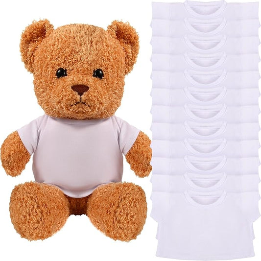 Skylety 12 Pcs DIY Bear Shirts White Plush Bear Clothes Basic Tee Shirt Classic White Toy Clothes Crew Neck Stuffed Animal Fit 14-18 Inches Stuffed Dolls Gifts