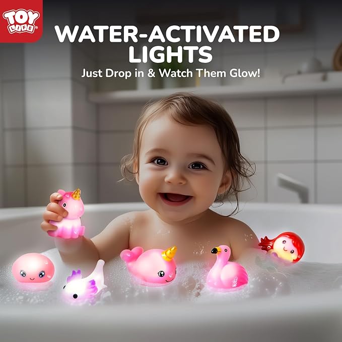 TOY Life 6 PCS Mermaid Light Up Bath Toys for Kids Ages 4-8, No Hole Glow Bath Toys for Kids, Baby Toddler Bath-Time, Birthday Gifts for Kids, Girls, Boys, Ideal for Shower, Bathtub, Pool