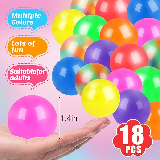 18 Pack Squishy Ball, Stress Balls Bulk for Adults, Mini Stress Balls, Anti-Anxiety and Fidget Balls to Relax， Birthday Gifts, Goodie