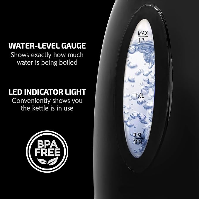 OVENTE Electric Kettle,1.7L Fast Boiling Water Heater for Coffee or Tea,BPA Free with Water Level Gauge,Auto Shut-Off,Boil-Dry Protection,Indicator Light and Removable Filter,Black KP72B,(Pack of 12)