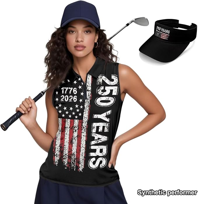 POLERO Golf Tank Top Women Golf Shirts and Visor Hat Collared Racerback Tennis Shirt Set Quarter Zip