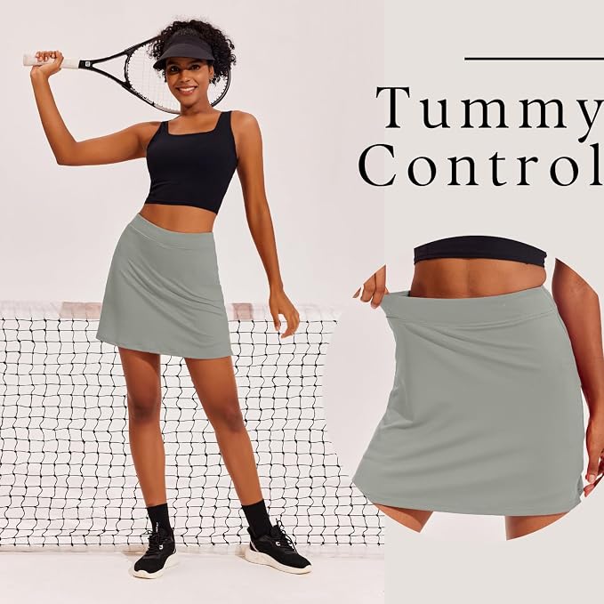 Ekouaer 16" Skorts for Women with Pockets Golf Pickleball Tennis Skirt | Silicone Grippers,2 Inner Pockets,Wide Waist,Side Slit Hem,Breathable,Soft,Lightweight