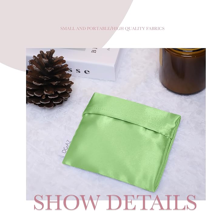DGAZ Silk Sanitary Napkin Storage Bag, Period Bag for Teen Aged Girls, Portable Period Bag for Panty Liners/Menstrual Cup/Small Tampons，Mini Makeup Bag for Purse(Vert Criquet)