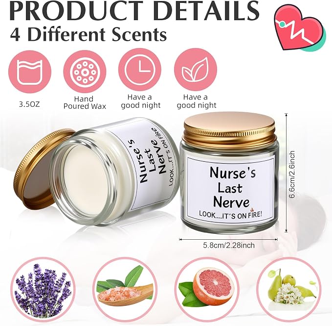 MTLEE 4 Pcs Nurses Gifts Bulk for Women, Nurse's Last Nerve Scented Candles 3.5 oz Candle CNA Gifts for Christmas Women Female Graduation Birthday Present (White)