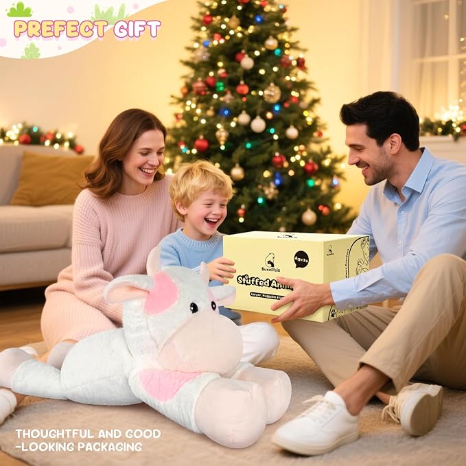 Giant Cow Stuffed Animal 30", Jumbo Strawberry Cow Plush Toys, Giant Stuffed Animal Hugging Pillow for Stress Relief & Sleep Aid, Huge Cuddly Dairy Plushies Gift for Kids Adults