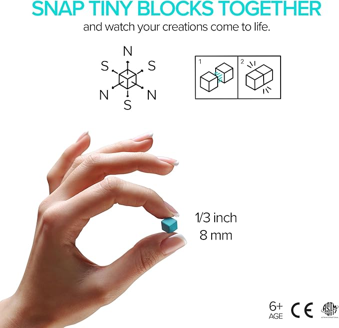 PIXIO Amphibio- Tiny Magnetic Blocks Building Toy in The Pixel Art Style with Free App - 5/16" Plastic Cubes with 6 Magnets Inside - Open Ended Toy - Creativity Toy for Ages 6+