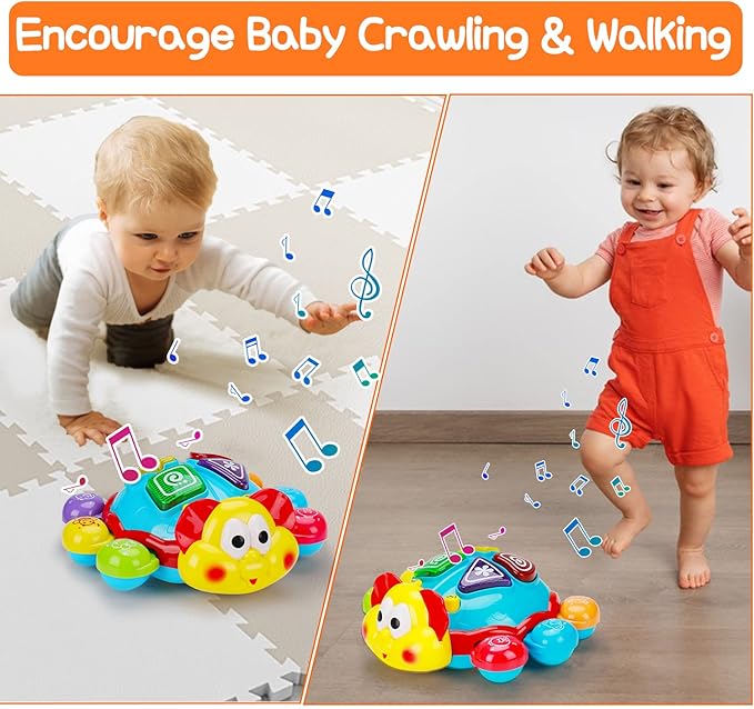 Baby Crawling Toys 6-12 Months, Musical Light Up Tummy Time Toy for Infant 0-6 7 8 9 12-18 Month Old, Toddler Spanish English Bilingual Learning Educational Development Gift for 1 2 Year Old Boy Girl