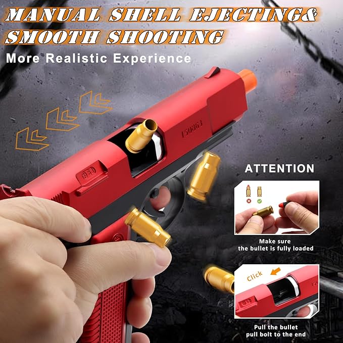 Toy Pistol Guns Toys for 8 9 10 11 12 13+ Year Old Boys Kids, Sports & Outdoor Play Toys Gun with Soft Bullet & Shell Ejecting, Red Fidget Toy Guns for Boys 8-12, Kids Gifts for Birthday