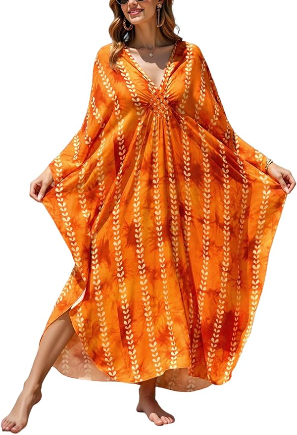 Mumu Dresses for Women Plus Size, Bohemian Kaftan Beach Cover Up Long Maxi Nightgown Soft Loungewear