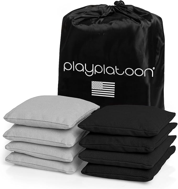 Play Platoon Cornhole Bags Weather Resistant- Set of 8 Regulation Bean Bags for Tossing- Official Professional Size & Weight Corn Hole Bags Two Color All Weather Cornhole Beans Bag Set with Tote Bag