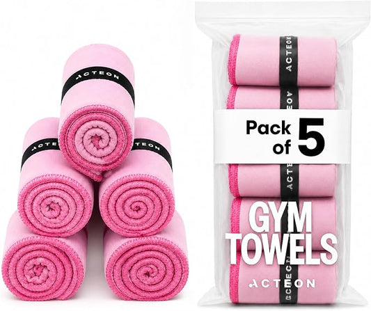 Acteon Microfiber Gym Towels 5 Pack Quick Dry, Silver ION Odor-Free, Super Absorbent Sweat Towels for Women, Workout, Yoga, Pilates, Tennis, Running, Swimming, Travel 16x30.5 Inch (Lavender Rose)