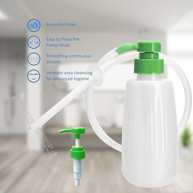350ml Enema & Vaginal Douche Kit, Portable Intimate Irrigator with Press Pump, Silicone Hose & 5 Reusable Nozzles, Reusable Personal Cleansing System for Women & Men (1Bottle+3Nozzle)