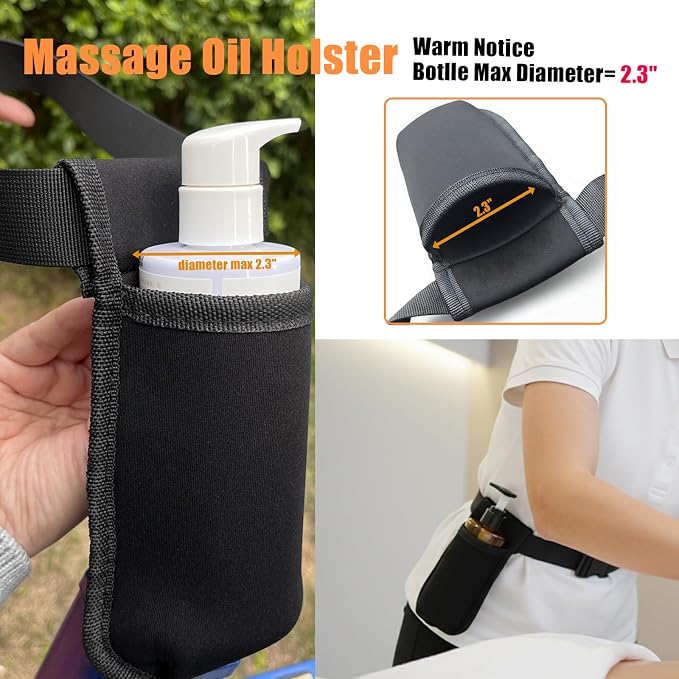 Massage Oil Holster,Portable Therapist Bag with Adjustable Waist Strap,Black Lotion Holder Organizer for Spa Treatments Professionals,Machine Washable (Black, Large, 1)