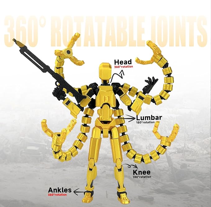 2PCS (Assembly Completed) T13 Action Figure Set, 3D Printed Action Figure,3D Printed Toys Stick Figure,Collectors Decorations for Game Lovers Toys (Yellow Red)