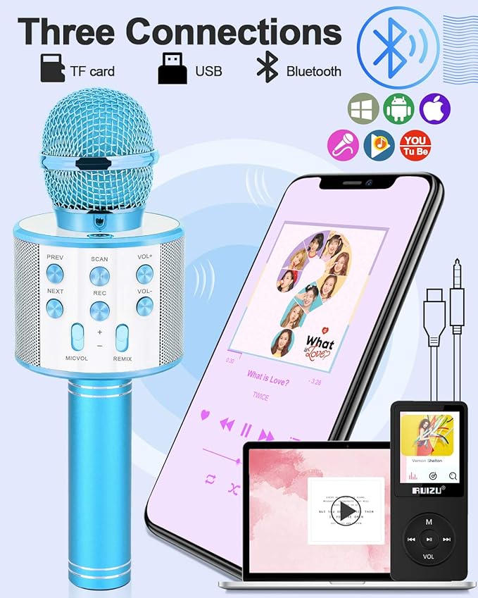 Kids Toys Age 5 6 7 8 9 10, Karaoke Microphone for Kids Popular Toys for Girl Boy Age 5-12 Birthday Gifts for Teen Girls Boys Age 5-12 Party Gift for Girl Boy Age 4-12 - Blue