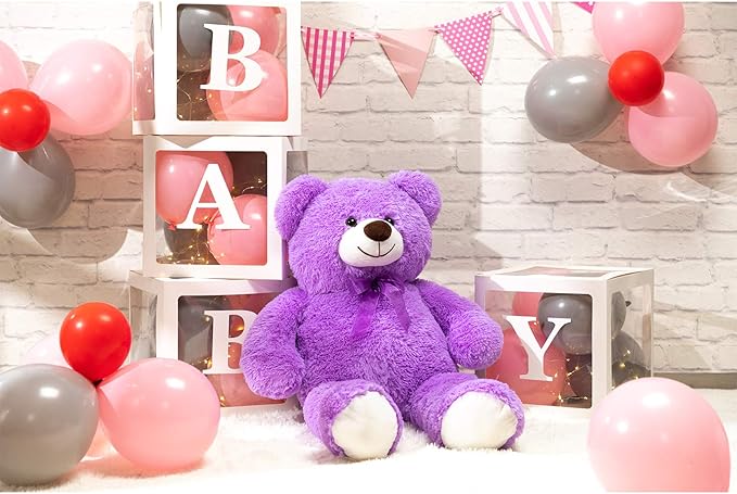 HollyHOME Big Teddy Bear Stuffed Animal Large Teddy Bear Cuddly Plush Toy for Girlfriend Kids 36 inches Purple