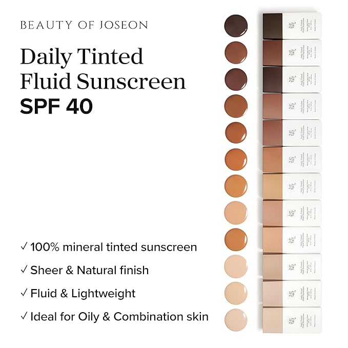 Beauty of Joseon Daily Tinted Fluid Sunscreen 12 Shades for Face Moisturizing Broad Spectrum SPF 40 Korean Skincare 50ml, 1.69 fl.oz #LN110 | 12 Shades, for Face, Moisturizing, Broad Spectrum, Korean Skincare, #LN110