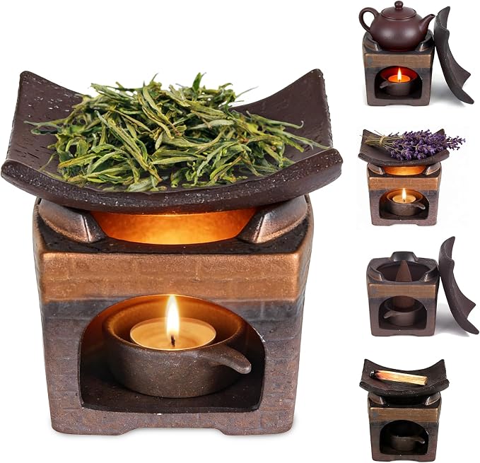 Handmade Ceramic Aromatherapy Diffuser,Herb Burner & Candle Wax Warmer with Tealight Holder, Home Fragrance Accessories for Relaxation & Meditation-B
