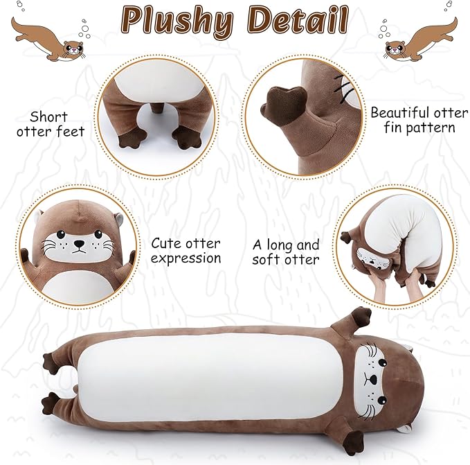 Large Otter Stuffed Animal,33.5” Long Otter Plush,Cute Plushies Animal Body Pillow,Kawaii Big Plush Toys Animals Gifts,Animals Sleeping Hugging Pillow Cushion for Birthday