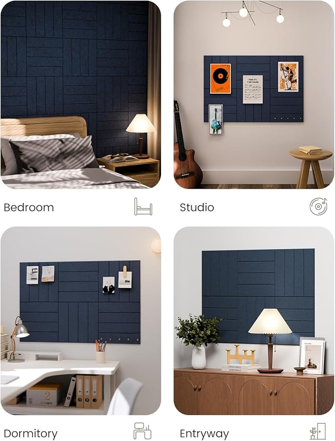Fluxynara 36" x 24" Large Felt Bulletin Board, Carbon Blue | 6 Pack Cork Board Alternative with 30 Safe Adhesive Tabs, Felt Pin Boards for Wall Decor, Home, Office, Classroom, Dorm