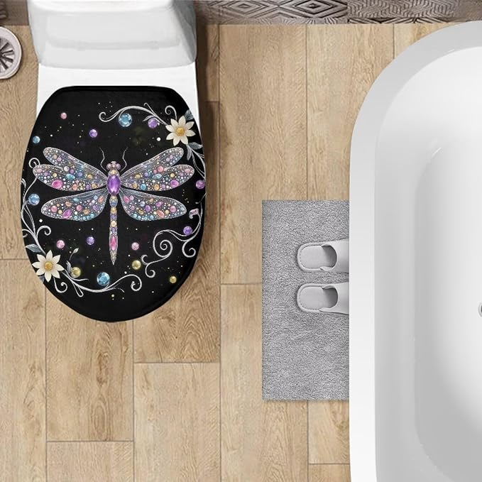 Dragonfly Toilet Seat Covers for Bathroom White Dragonfly Toilet Seat Cushion Cover Replacement for Bathroom Decor Machine Washable Toilet Lid Cover Elongated,Easy to Clean