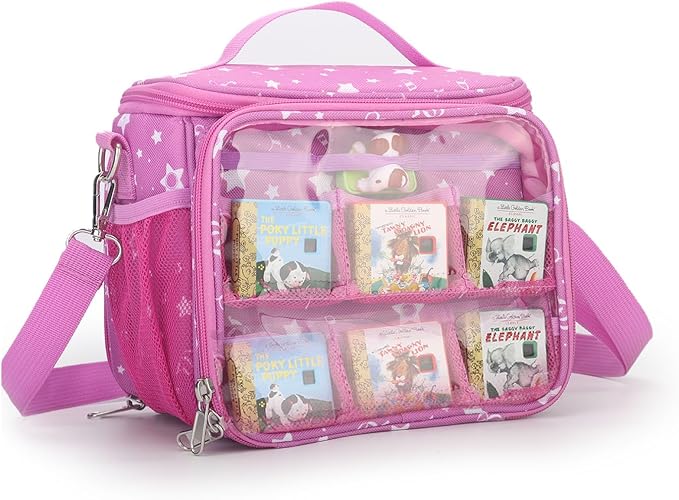 Carrying Case Compatible with Little Tikes Story Dream Machine Books Starter Set,Portable Storage Bag with Handle and Shoulder Strap for Storytime,Little Golden Book,Little Puppy Character (Pink)