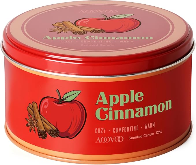 AOOVOO Apple Cinnamon Candle - 3 Wick 12oz Large Fall Candles, Soy Wax Strong Scented Candle Non Toxic, Long Lasting Aromatherapy Candle for Home, Holiday Gift for Women Men