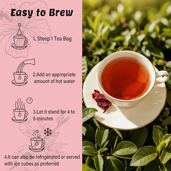 Pipi Tea Hibiscus Tea Bags Organic,100% Natural Organic Hibiscus Tea Bags,Natural Sweet & Sour Flavor,Caffeine-Free,30 Bags (2 Bag)
