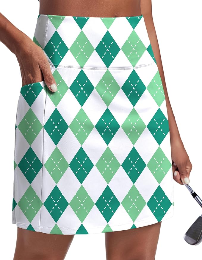PINSPARK 19" Knee Length Skorts for Woman with Pockets UPF 50+ Golf Skirts | 4 Pockets, Built-in Shorts, High Waisted & Tummy Control, Moisture-wicking for Golf Athletic Tennis Workout Casual