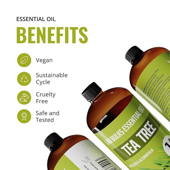 Lab Bulks Essential Oil Tea Tree Essential Oil 16 Ounce (2 Pack) – Aromatherapy Tea Tree Oil Bulk for Diffuser, Soap Making, Home, Candles