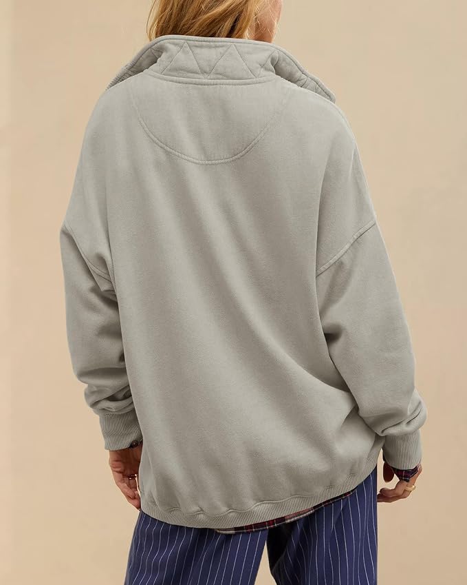 Gacaky Sweatshirt for Women Oversized Casual Long Sleeve Button Henley Neck Pullover Tops Fashion Outfits Clothes
