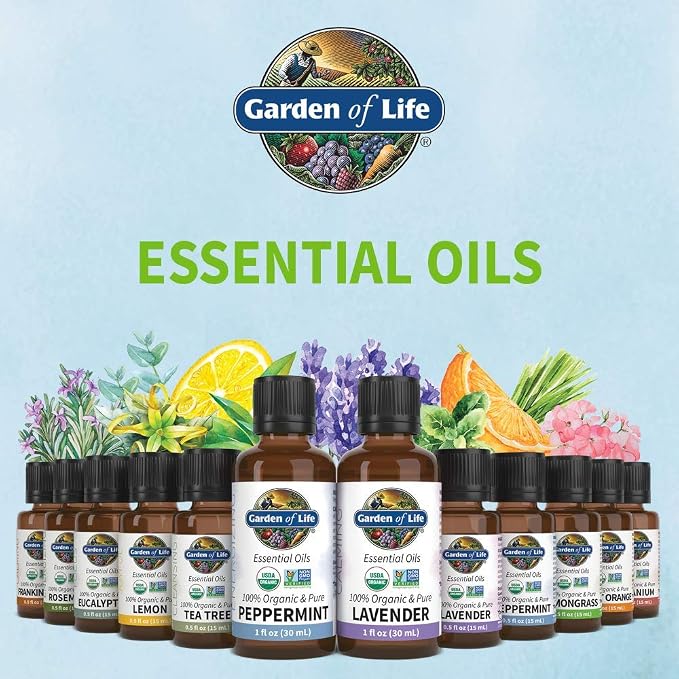 Garden of Life Essential Oil, USDA Organic & Pure, Clean, Undiluted & Non-GMO, for Diffuser, Aromatherapy, Meditation, Cleansing, Relaxing, Calming, Lemongrass, 0.5 Fl Oz (Pack of 2)