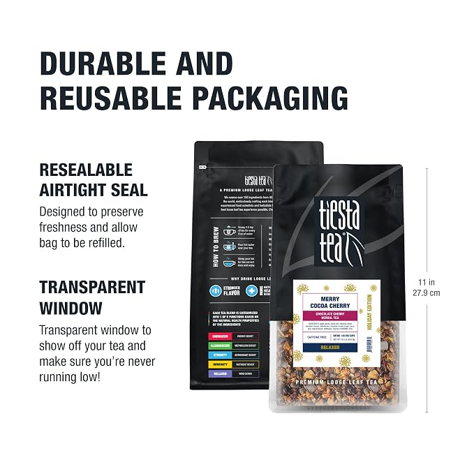 Tiesta Tea - Merry Cocoa Cherry Loose Leaf Tea, Chocolate Cherry Herbal Blend, Non-Caffeinated, Hot or Iced, Makes up to 200 Cups in Resealable Bulk Pouch, 16 Ounce