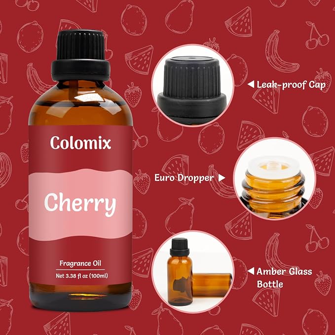 100ml Cherry Fragrance Oil, Premium Essential Oils for Diffusers for Home - Candle Scents for Candle Making, Soap Making Supplies and More DIY Projects, Gift Scented Oils