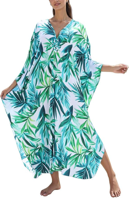 Mumu Dresses for Women Plus Size, Bohemian Kaftan Beach Cover Up Long Maxi Nightgown Soft Loungewear