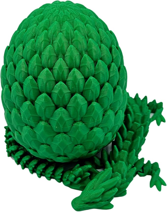 Surprise Dragon Egg Articulating Gemstone Dragon Fidget Figurine - 3D Printed Dragons Flexible ADHD, Autism, Relief Anxiety - Articulated Joints (Green)