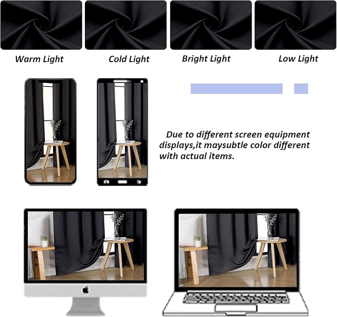 Simplebrand Ava Black Short 24 Inches Blackout Curtain 2 Panels Set, Half Window Rod Pocket Privacy Curtain Tiers for Kitchen, Curtains Blackout for Bathroom Shades, W30 x L24 Inch, Black