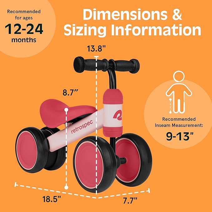 Retrospec Cricket Baby Walker Balance Bike with 4 Wheels for Ages 12-24 Months - Baby Toys & Toddler Toys for 1 Year Olds - Ride On Bicycle - Boys & Girls
