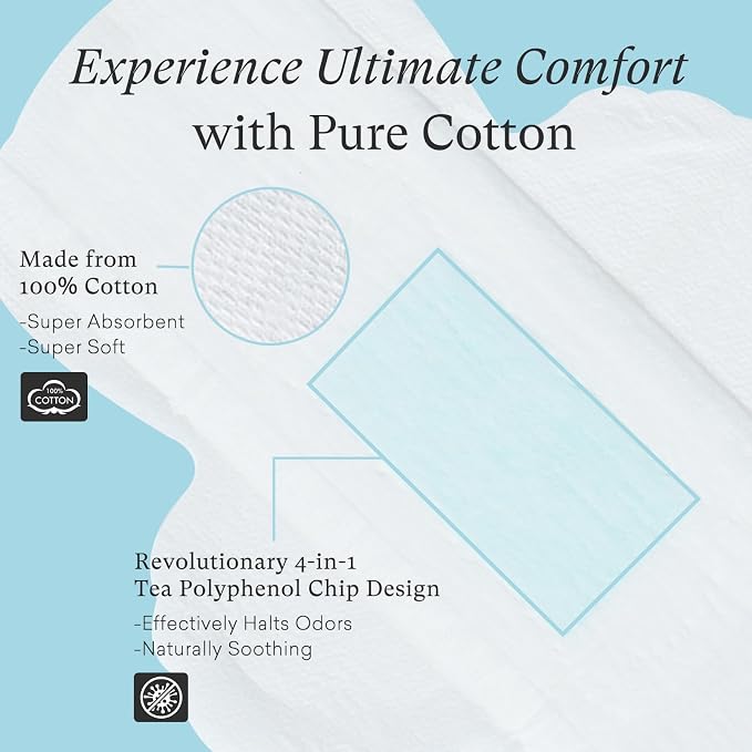 PurComfy Teens Period Pads with Wings for Tweens, Organic Cotton Sanitary Pads for Teen Girls 9-14, Mini Petite, 15 CT (Pack of 2)