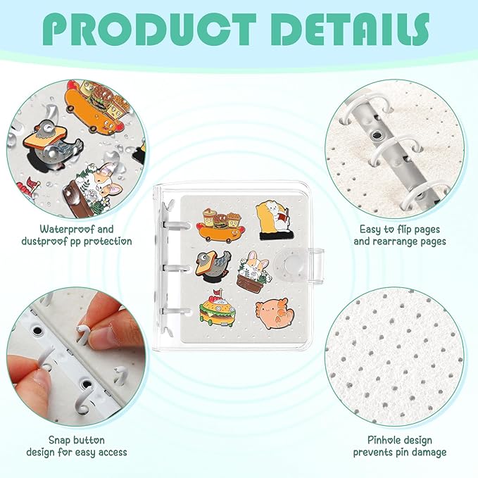 8 Pcs Mini Enamel Pin Display Book Gift Clear Collection Travel Trading Binder Holder Badge Book Storage Organizer up to 36 1-inch Enamel Pins for Travel Collectors (White,4.61x3.94 in)