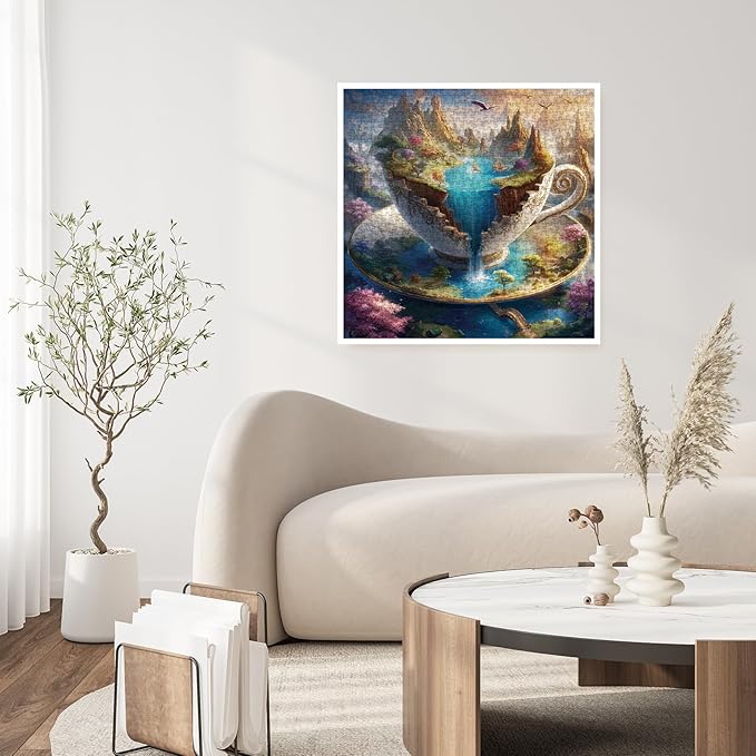 Beautiful Landscape Cup Puzzles for Adults 1000 Pieces, Magic Mountain Waterfall Jigsaw Puzzle, Difficult Nature Art Puzzles