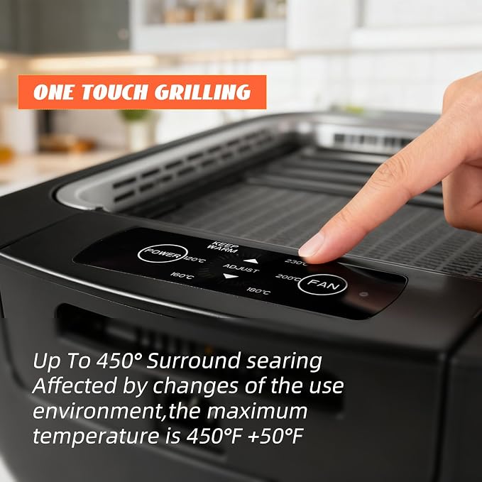 Indoor Smokeless Electric Grill, 1100W Korean BBQ Grill, LED Smart Display, Non-stick Removable Plate