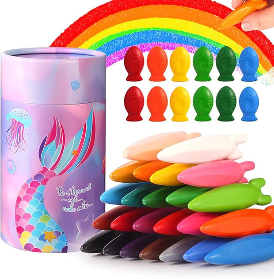 DreamCandy Rocket and Fish-Shaped Crayons,36PCS Non Toxic Washable Toddler Crayons for Kids and Toddlers,Art Supplies Drawing Coloring Crayon Set,Gift for Girls and Boys,Back to School